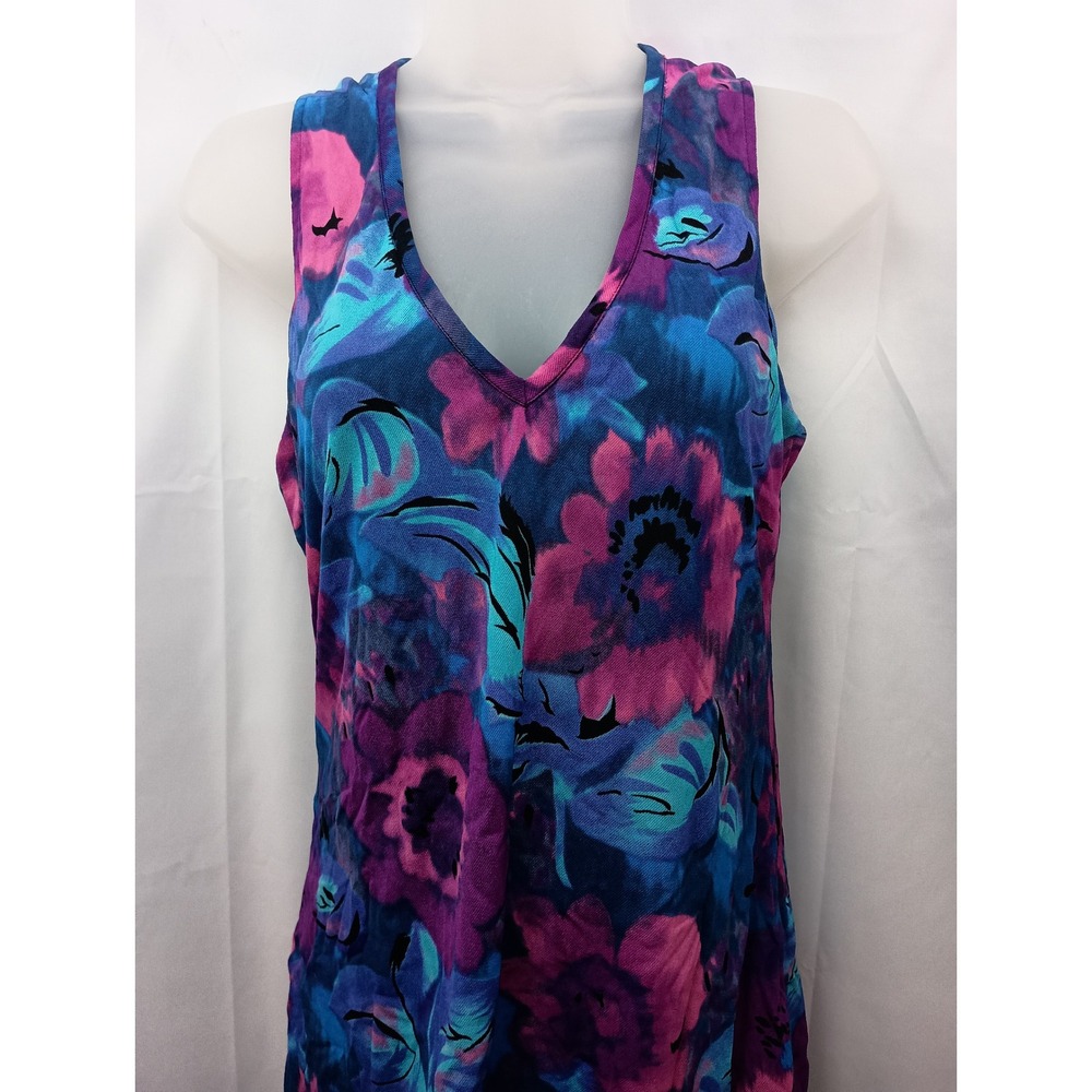 Caribbean Couture‎ blue purple floral maxi dress L party fairy vacation travel